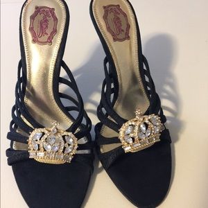 Hale Bob Strappy Stilettos with Crystal Crown
